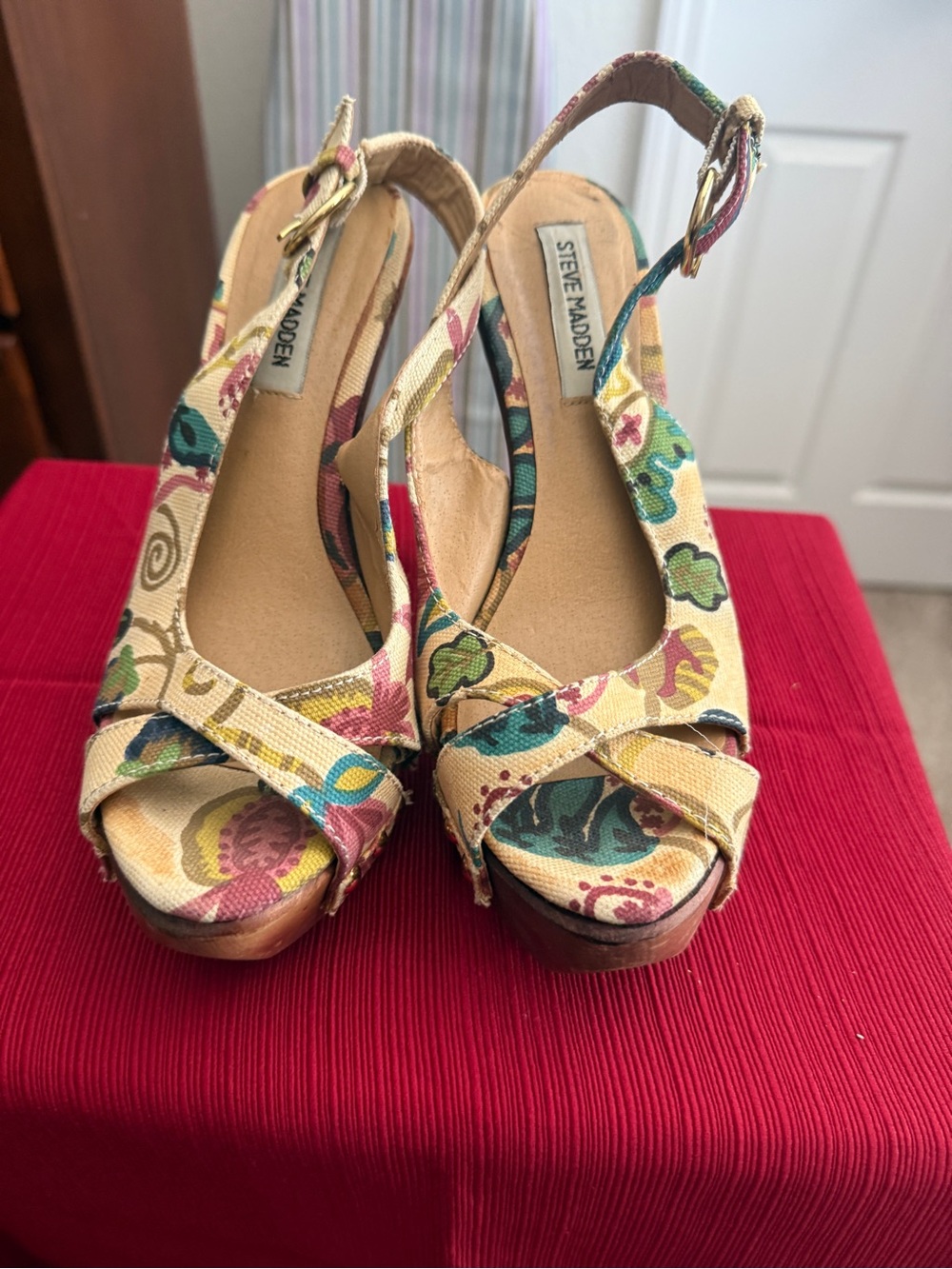 Steve Madden Floral Multi-Color Canvas Slingback Wedge Sandals